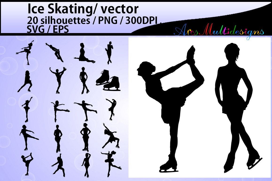 Ice Skating silhouette/ ice Skating / Ice Skating clipart / High Quality vector 300 dpi / athletes / Skating / EPS / SVG / PNG example image 1