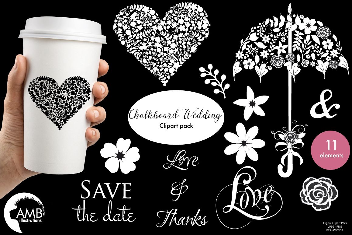 Chalkboard Wedding Floral clipart, graphics, illustrations AMB-1242 example image 1
