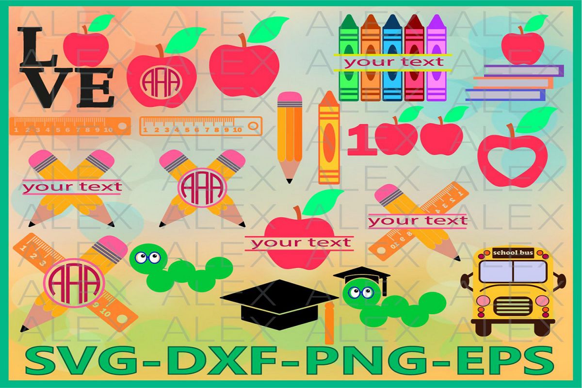 School Bundle svg, School Monogram Svg, Teacher svg, Pencil example image 1