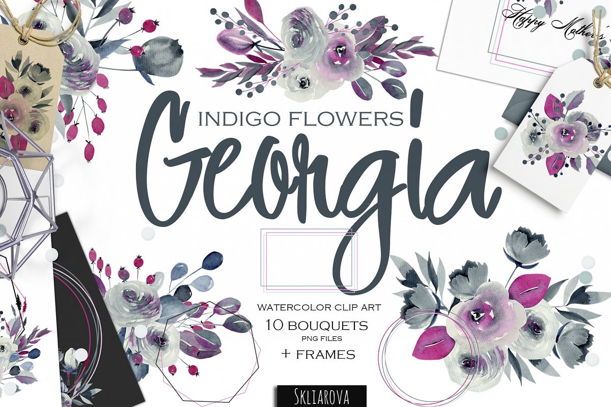 Georgia. Indigo floral bouquets. example image 1