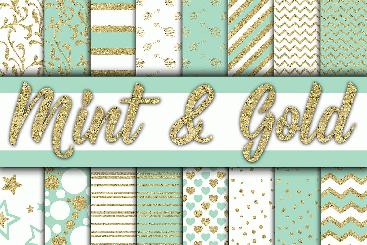Mint and Gold Digital Paper example image 1