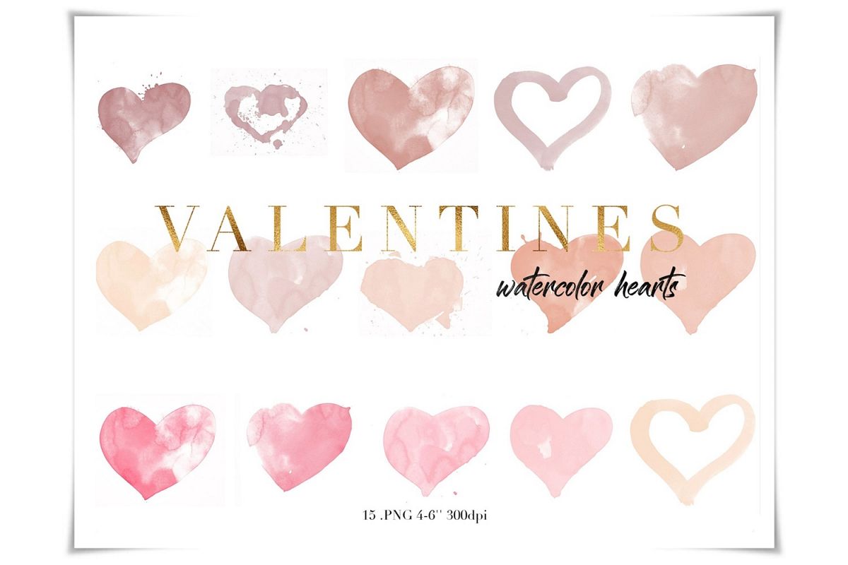 Blush Pink Watercolor Hearts Clipart example image 1
