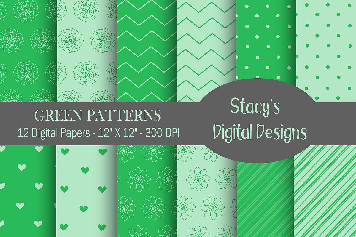 Green Patterns - 12 Digital Papers example image 1