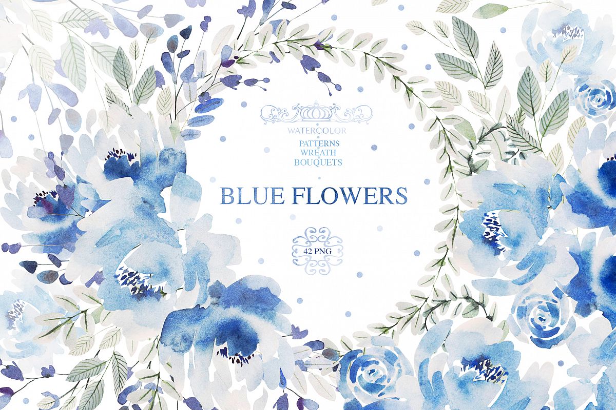 Watercolor BLUE FLOWERS example image 1