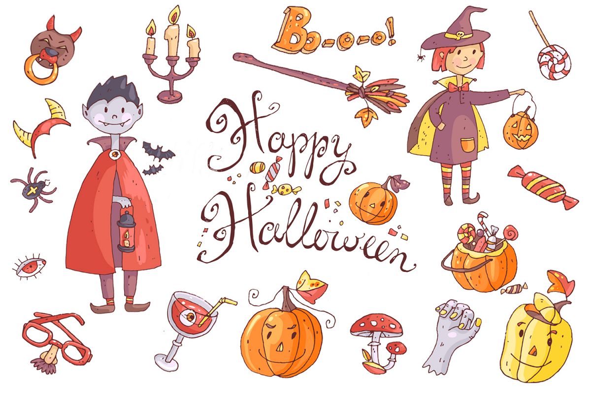 Cute Halloween. Patterns, cards. example image 1