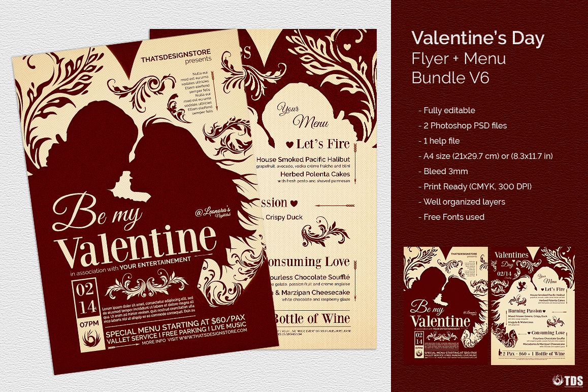 Valentines Day Flyer + Menu Bundle V6 example image 1