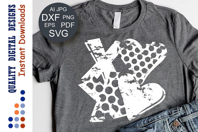 Valentines day svg Xoxo clipart Grunge example image 1