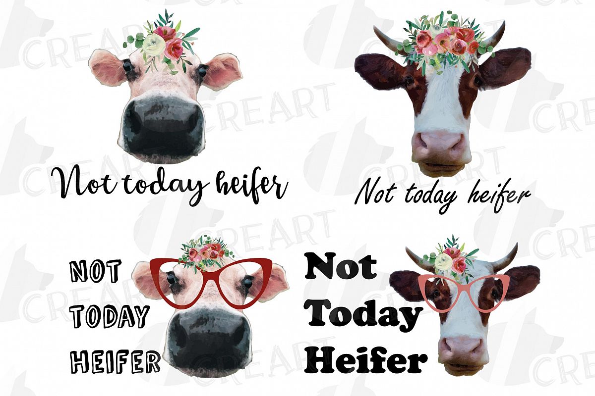 Cows with floral crown clip art. Not today heifer graphic example image 1