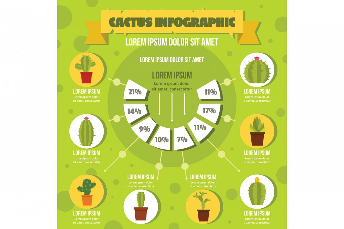 Cactus infographic concept, flat style example image 1