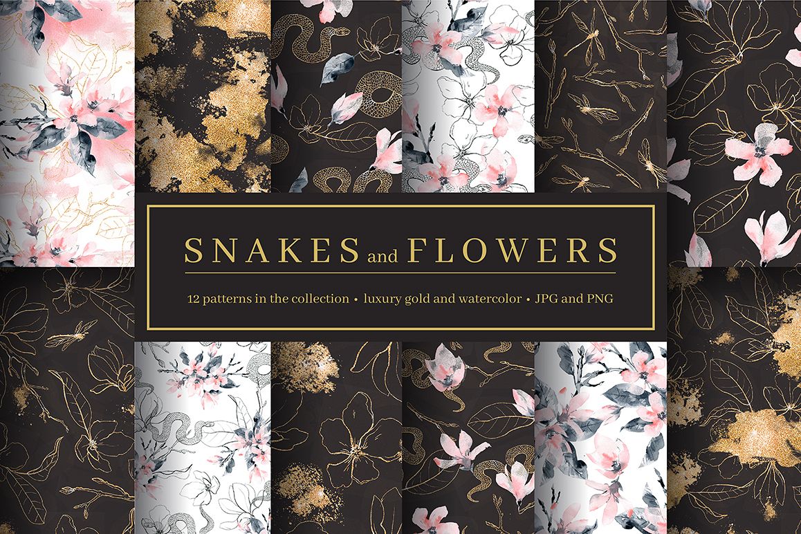 Snakes and Flowers. Pattern collection. example image 1