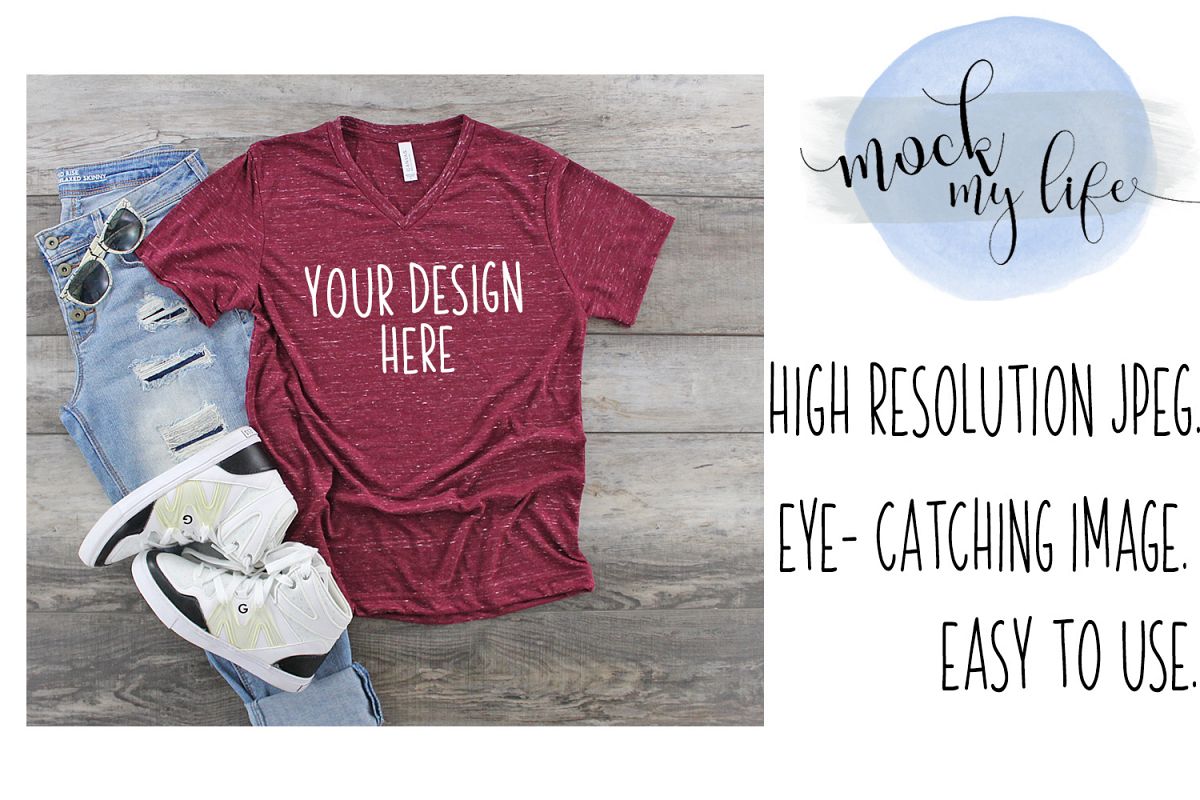 Bella Canvas Mockup / Plain Shirt Mock up / Maroon Marble example image 1