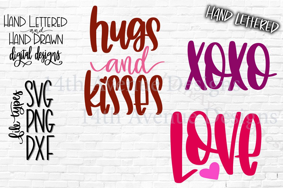 Valentine's Day SVG, Love, Hugs and Kisses, XOXO Cut File example image 1