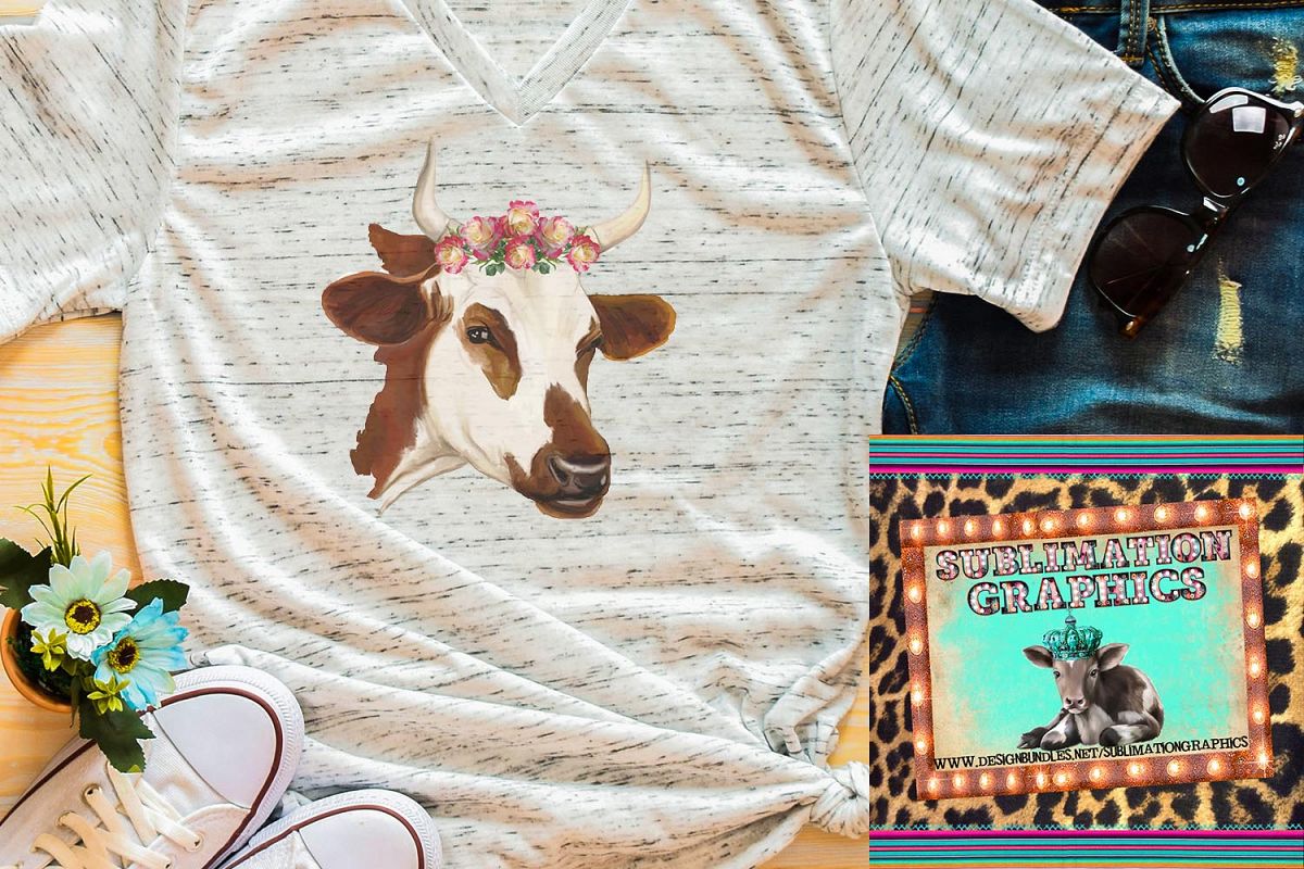 Floral Steer Sublimation Digital Download example image 1