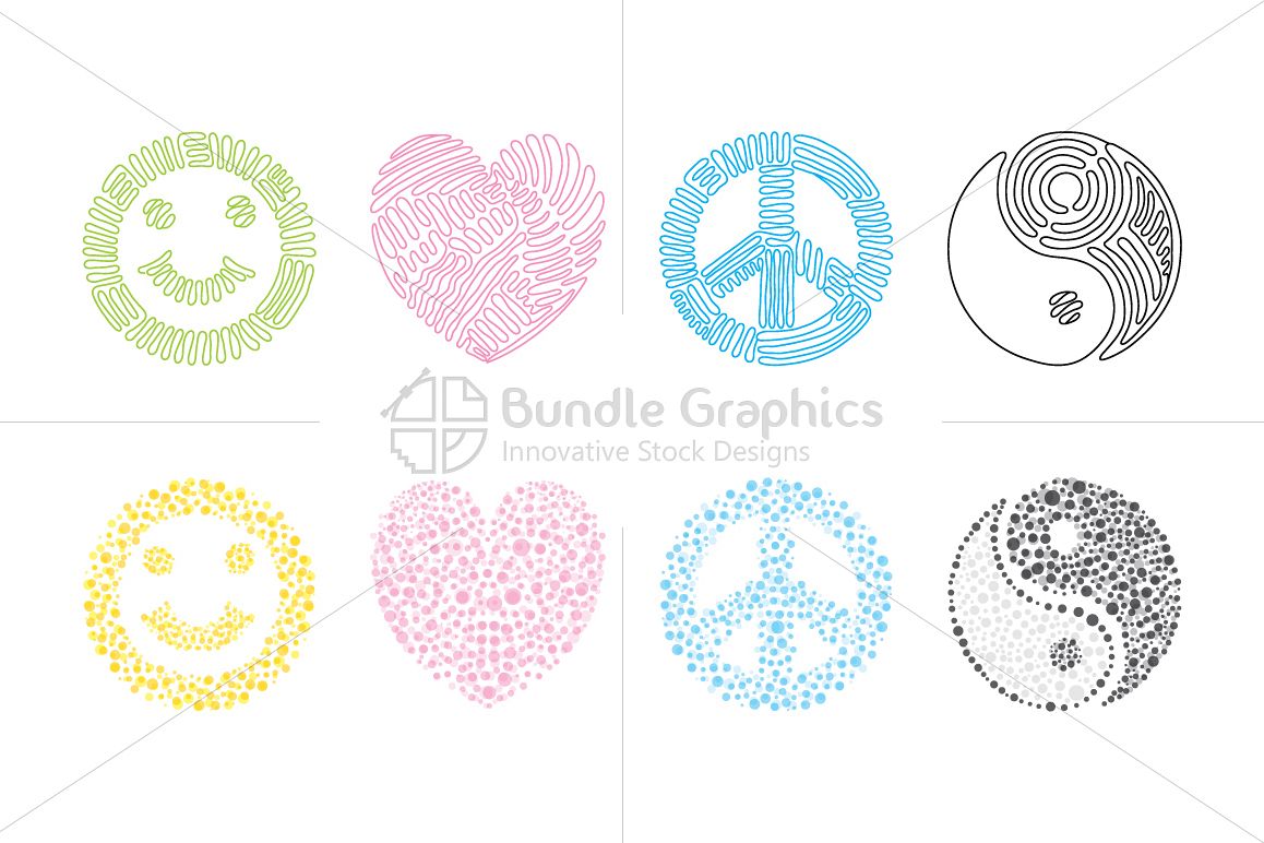 Smile, love, peace, balance - linear & dotted style Illustration Set example image 1