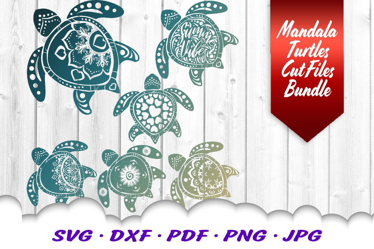 Mandala Sea Turtle SVG DXF Cut Files Bundle example image 1
