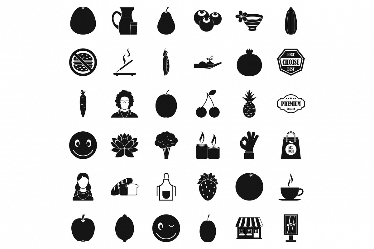Vegetarian cook icons set, simple style example image 1
