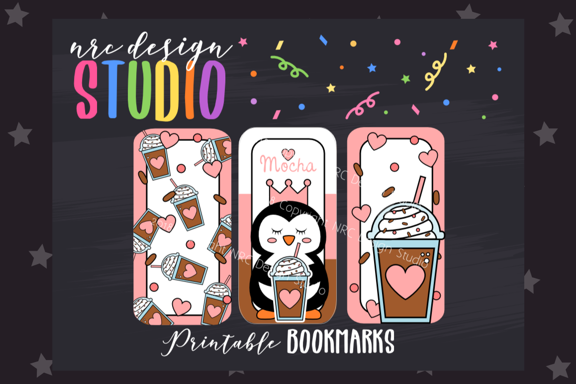 Mocha Penguin Bookmark, Planner Printable example image 1