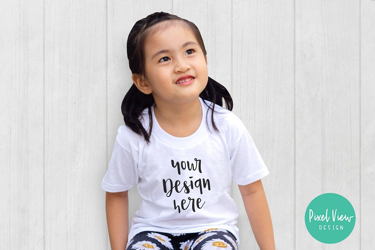 Girl's White Tshirt Mock-up example image 1