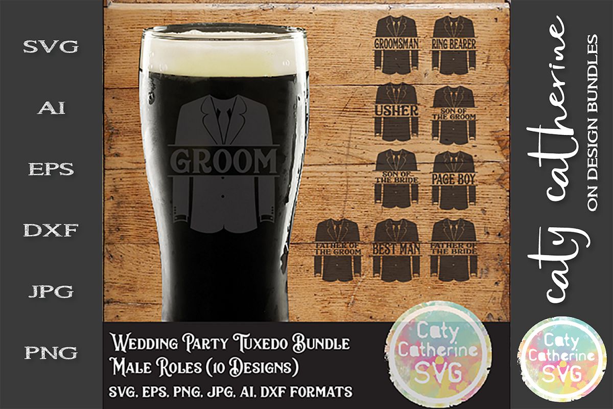 Wedding Party Male Roles Tuxedo Bundle SVG Cut File example image 1