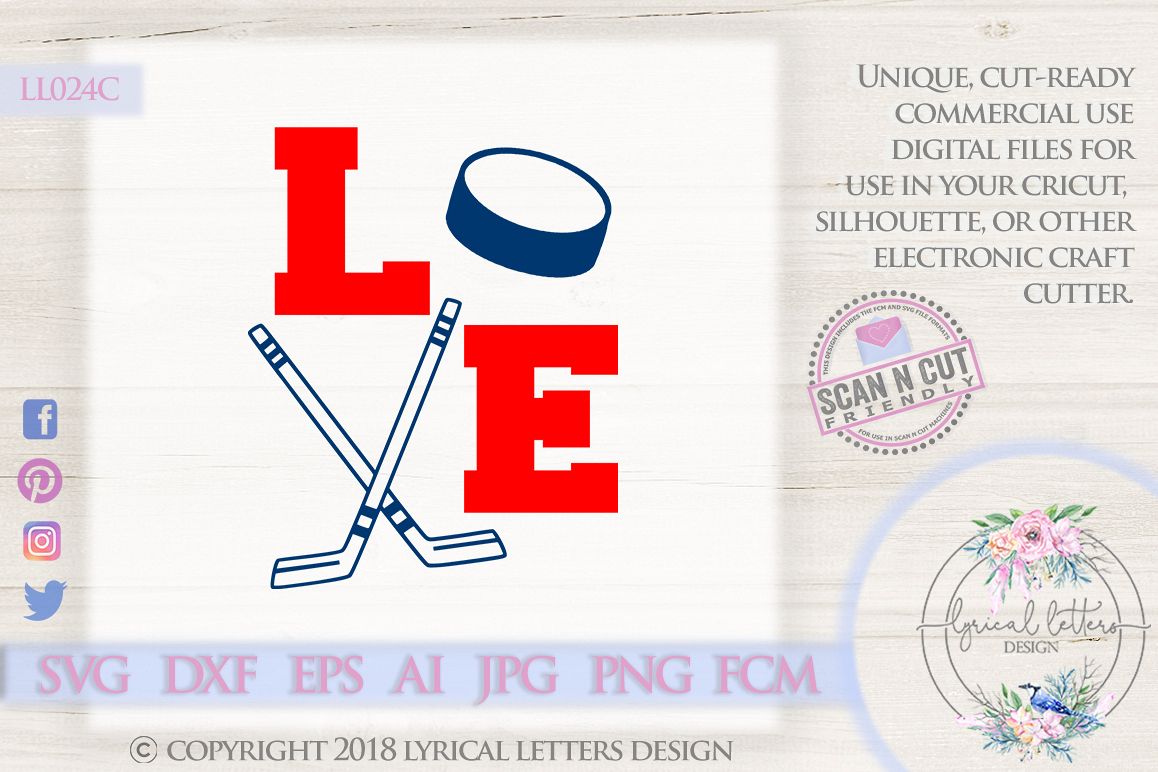 Hockey Love with Hockey Sticks and Puck SVG DXF LL024C example image 1