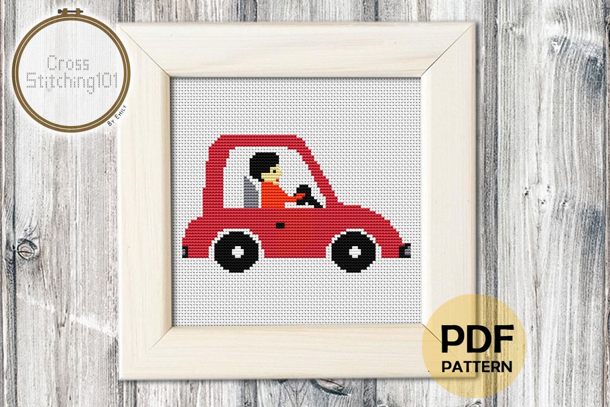 Gentleman Driving Car Cross Stitch Pattern- Instant Download example image 1