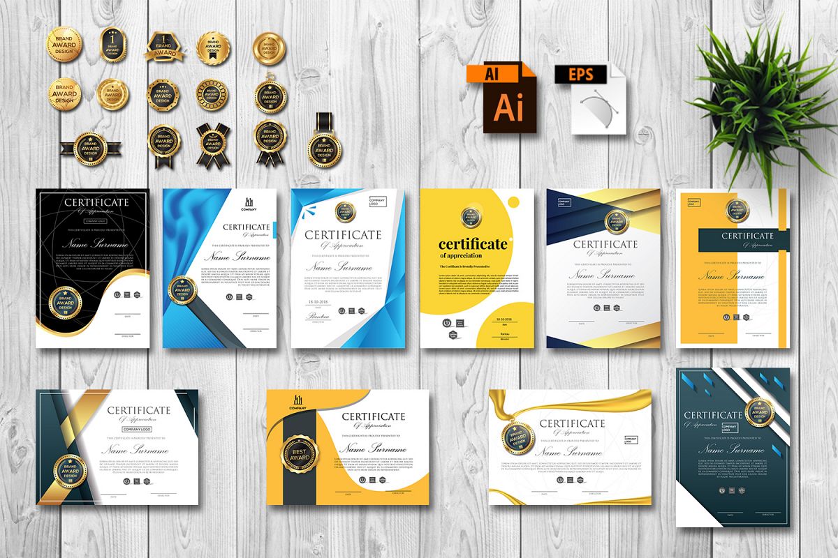 Creative Certificate Design Template with 15 Badge Vol. 2 example image 1