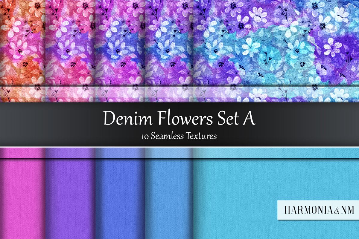 Denim Flowers Set A 10 Seamless Textures example image 1