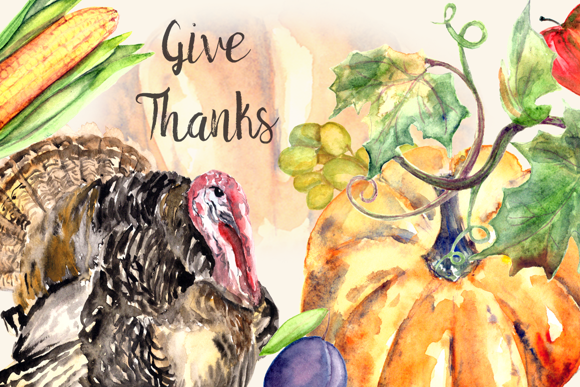 Give Thanks - Watercolor Clip art Set example image 1