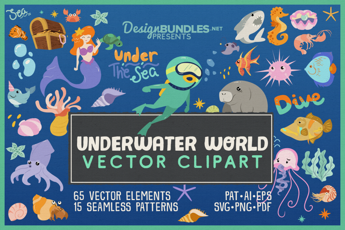 Underwater World 65 Vector Clipart & Seamless Patterns example image 1