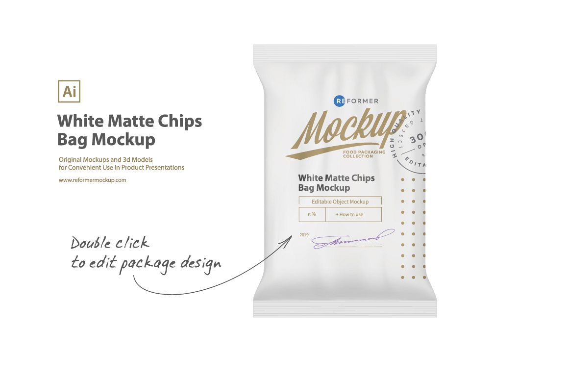 White Matte Chips Bag Mockup example image 1