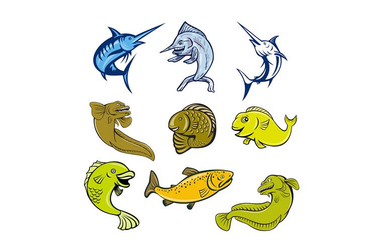Marine Life Animals Cartoon Set example image 1