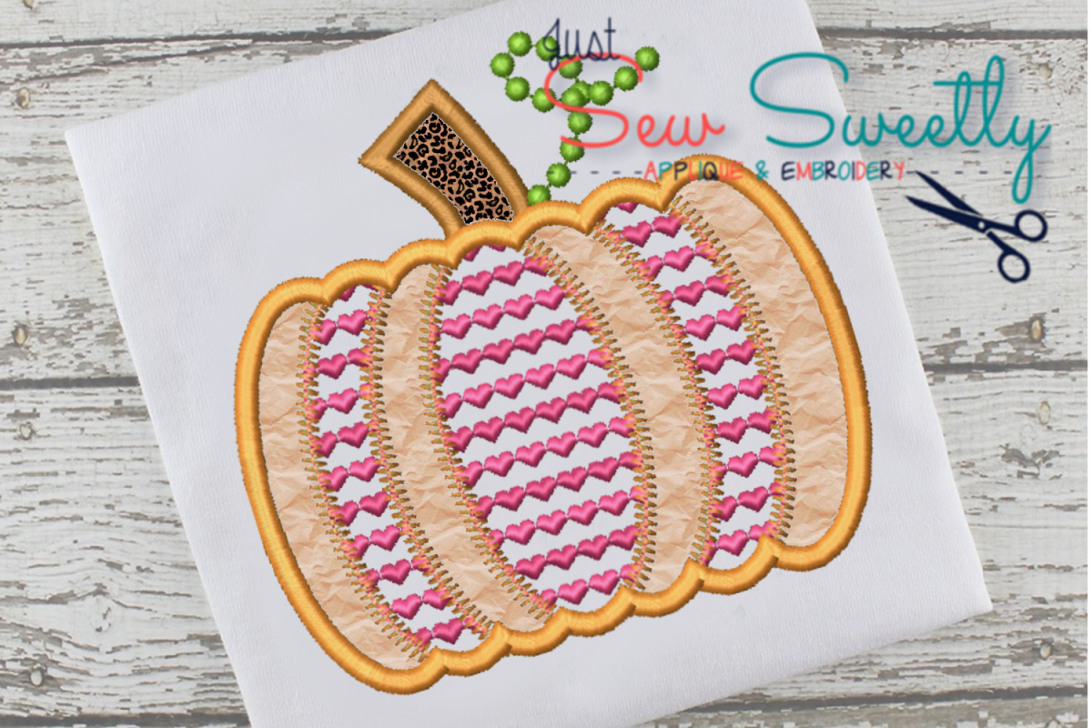 Thanksgiving Pumpkin Hearts Sketch Applique Embroidery example image 1