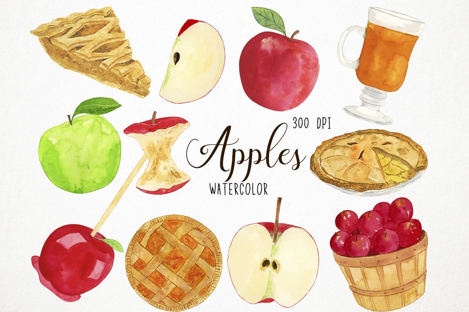 Watercolor Apples Clipart, Apples Clip Art, Fall Clipart example image 1