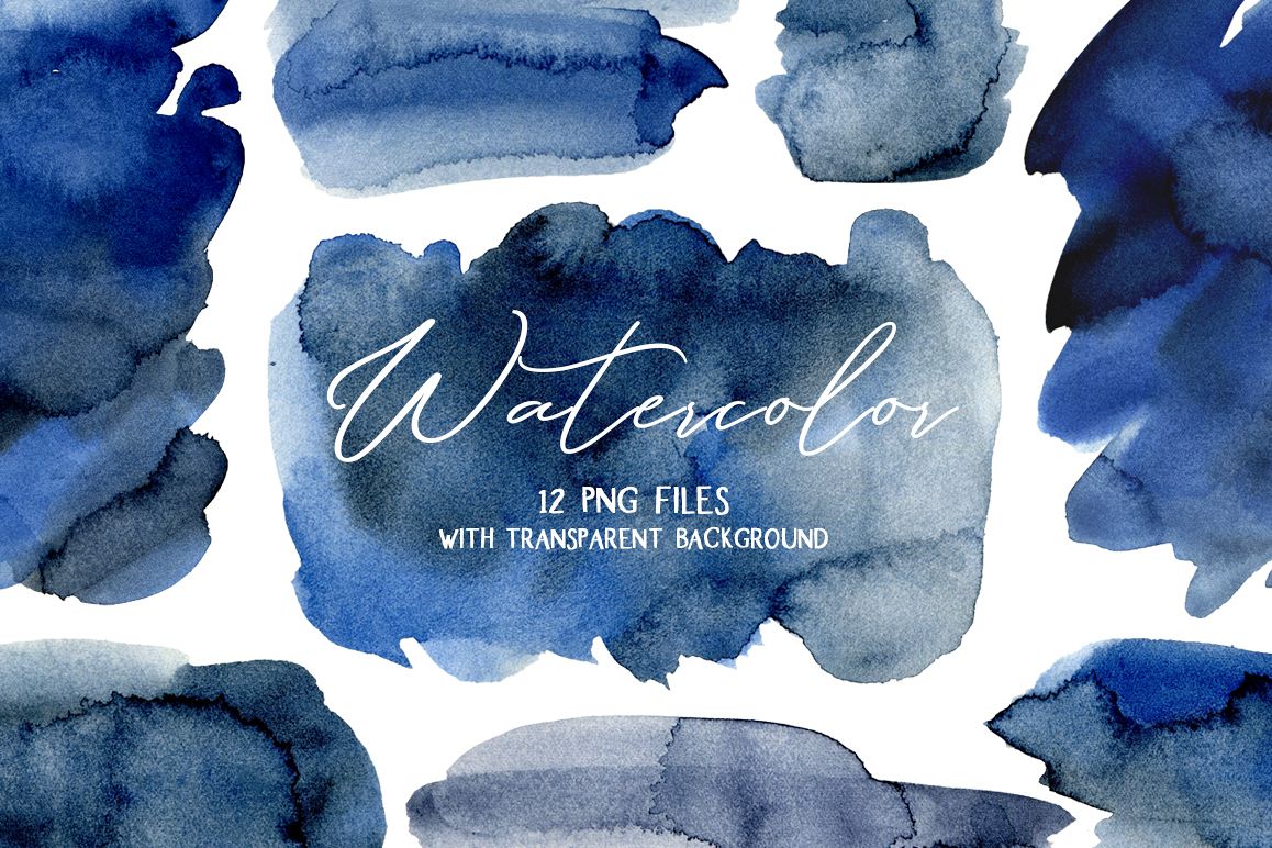 Navy Blue Watercolor Stains Splashes PNG example image 1