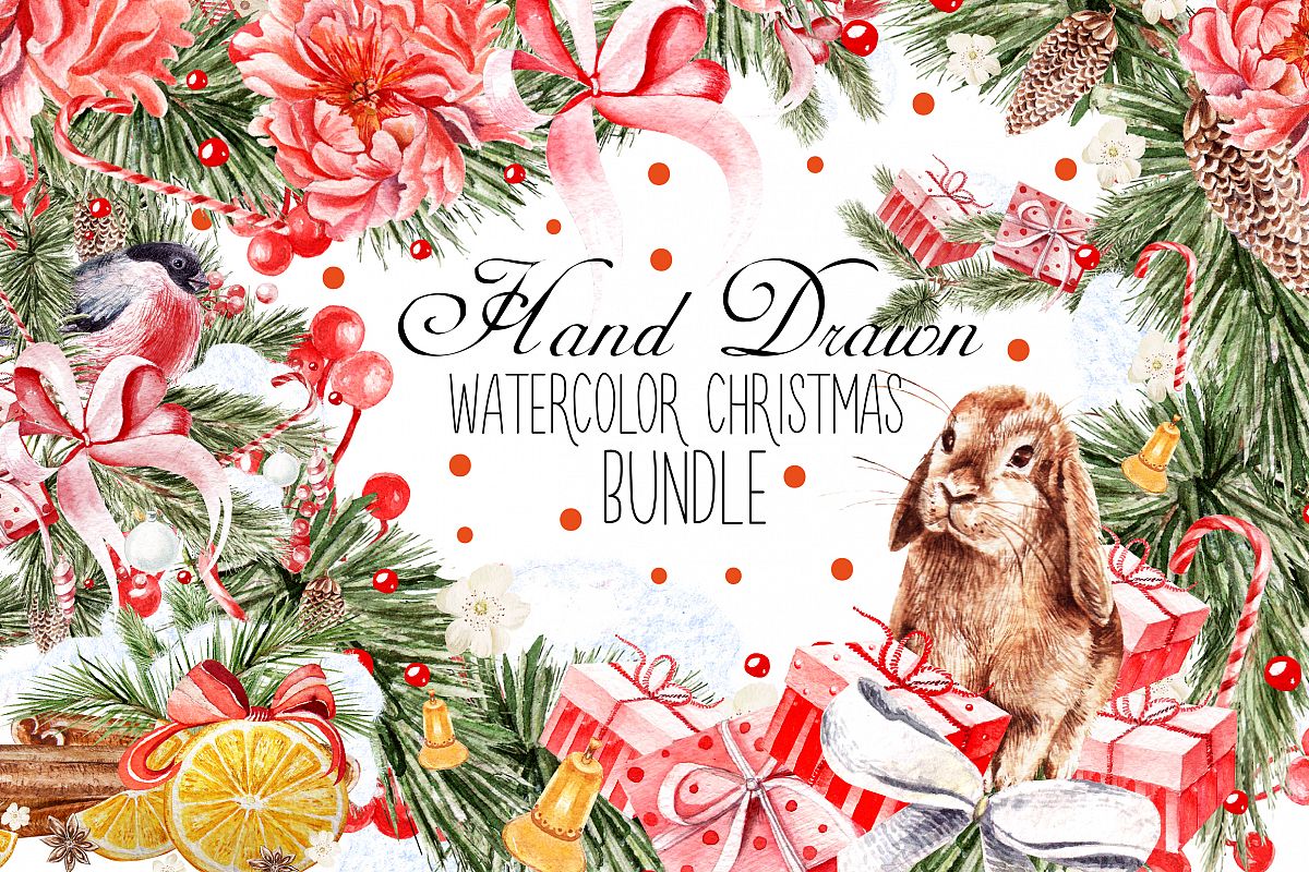 HandDawn Watercolor Christmas BUNDLE example image