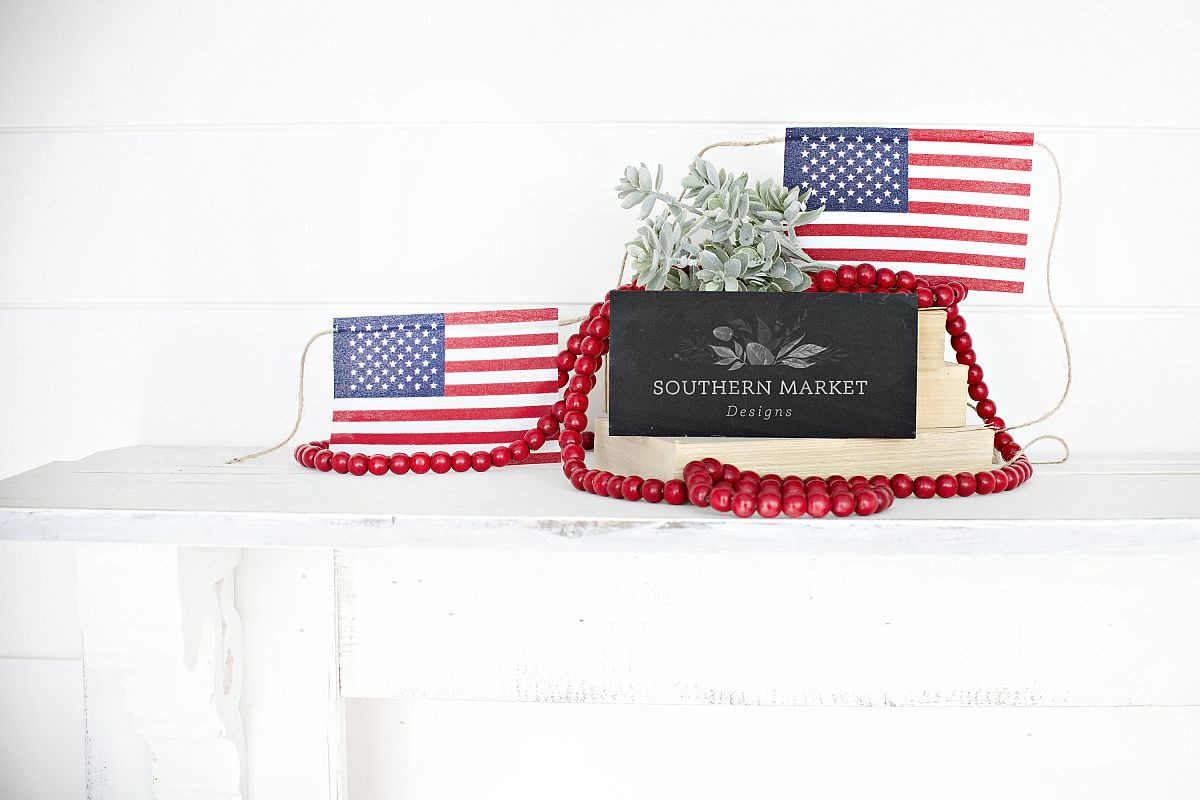 Patriotic Summer Wood 4x6 Sign Mock Up Stock Photo example image 1