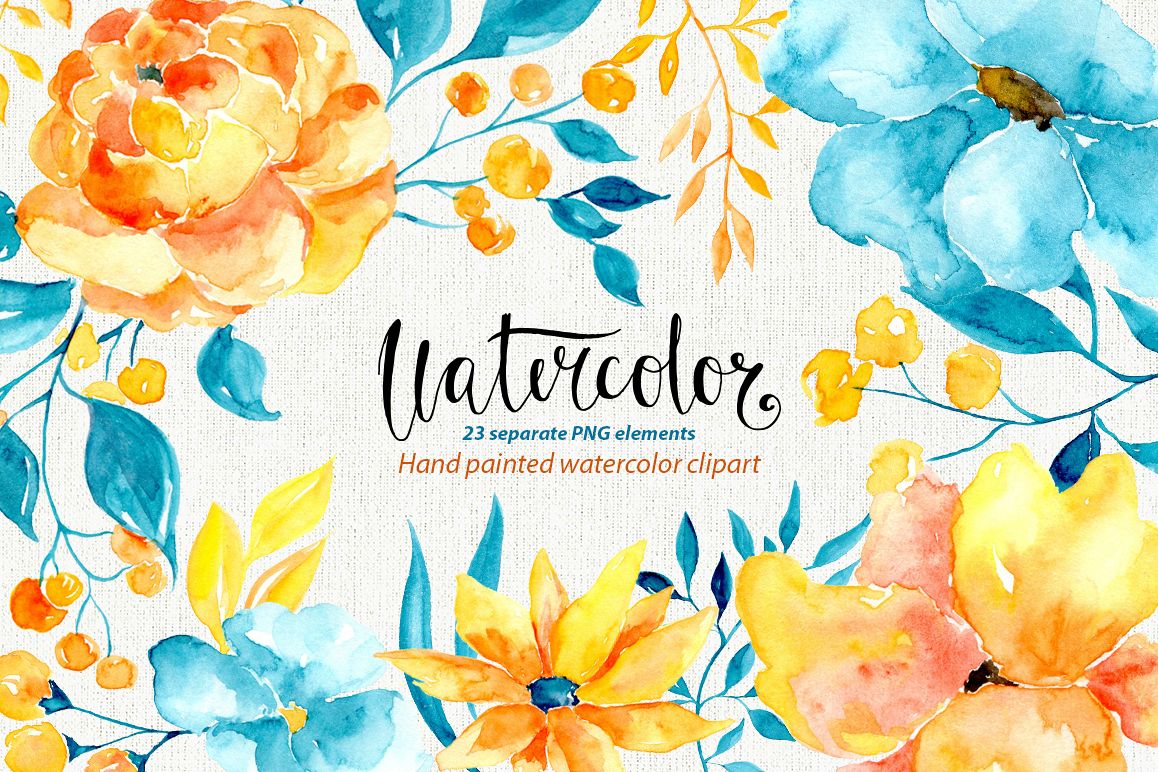 Watercolor flowers, branches, leaves example image 1