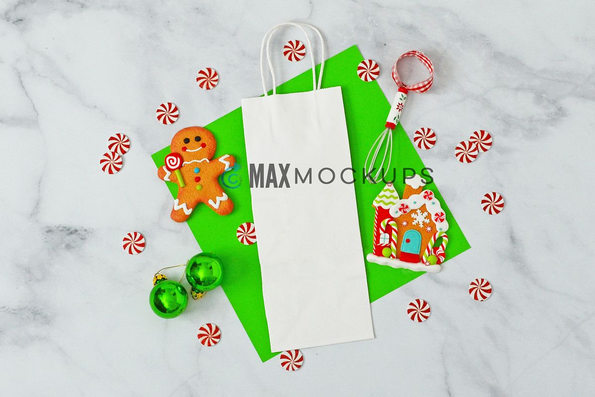 Download Wine bag Mockup, Christmas gingerbread, styled photo display