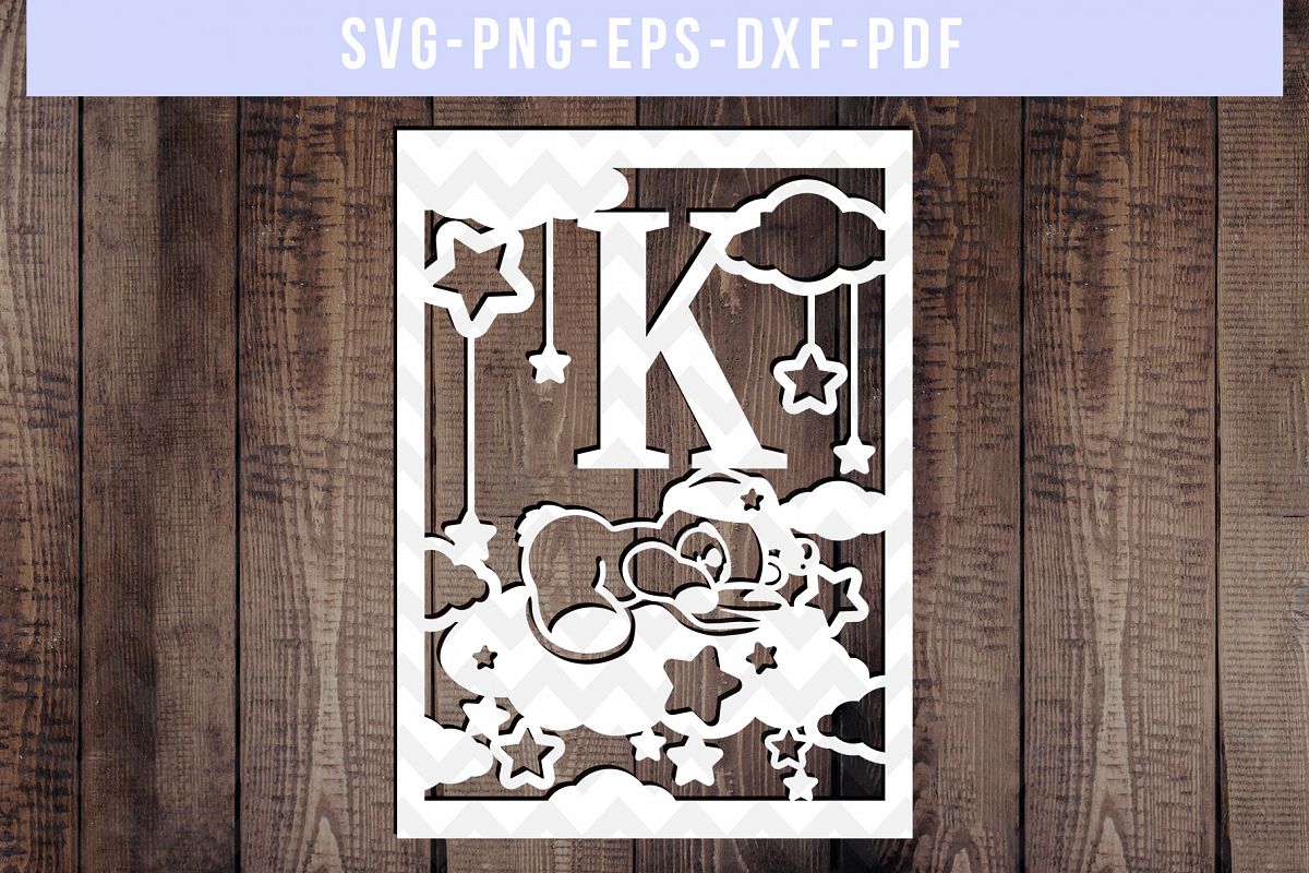 Nursery K Monogram Papercut Template, Kids Room Decor, DXF example image 1