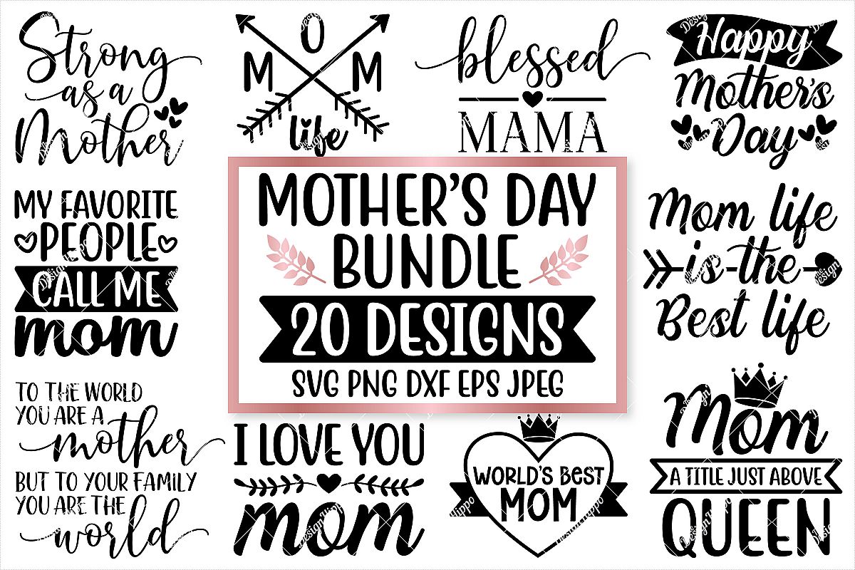 Mother's Day SVG Bundle, 20 Designs, SVG PNG DXF Cut Files example image 1