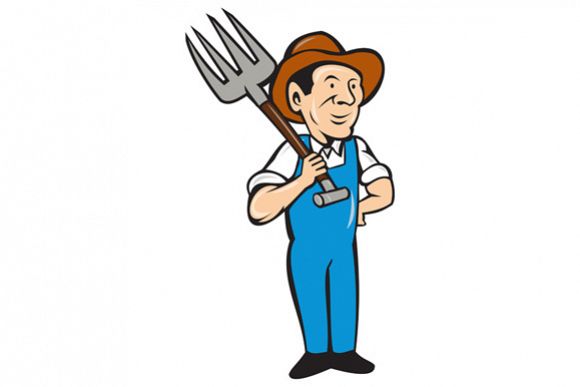 Farmer Pitchfork Shoulder Standing Cartoon example image 1