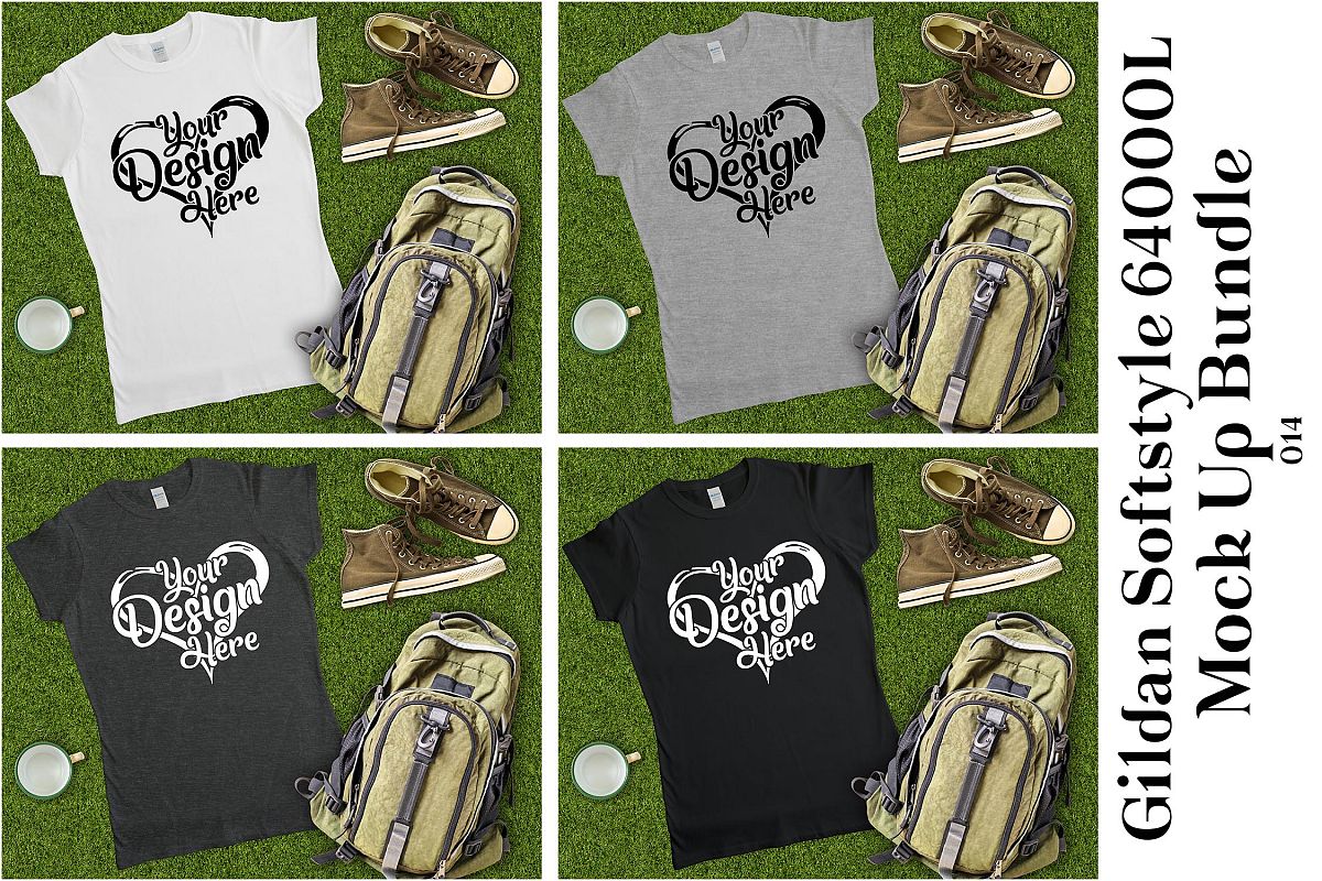 Gildan 64000L Ladies Black White Grey Camping Mockup Bundle example image 1