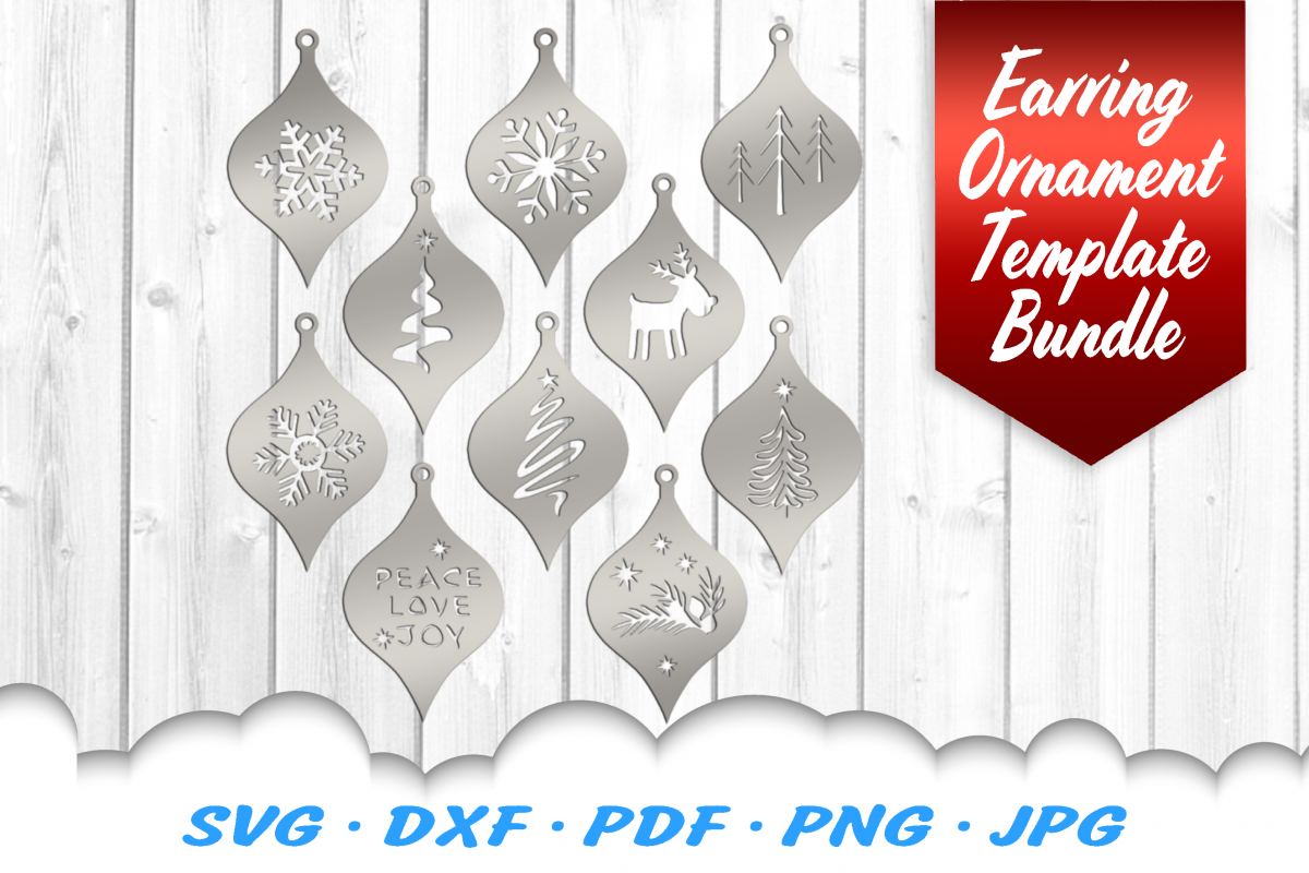 Christmas Ornaments Earrings SVG DXF Cut Files Bundle example image 1