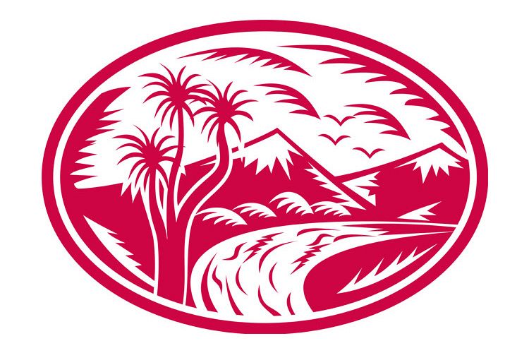 Mountain with river and cabbage tree example image 1