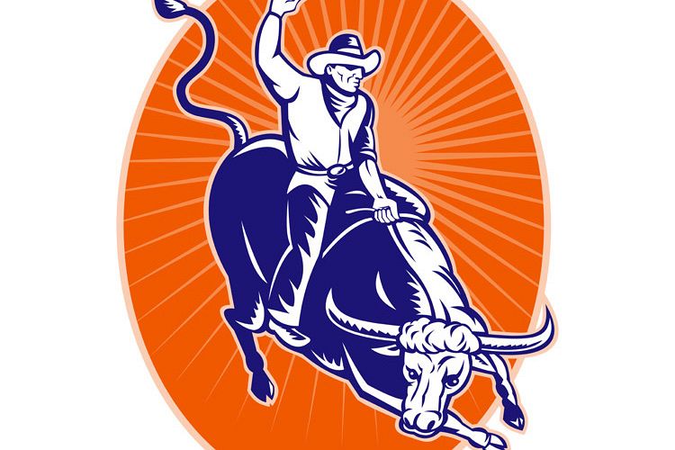 rodeo cowboy riding jumping longhorn bull example image 1