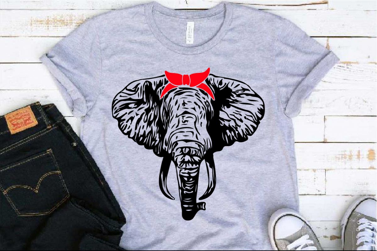 Elephant head Whit Bandana SVG Trunk Wildlife boho 1248s example image 1