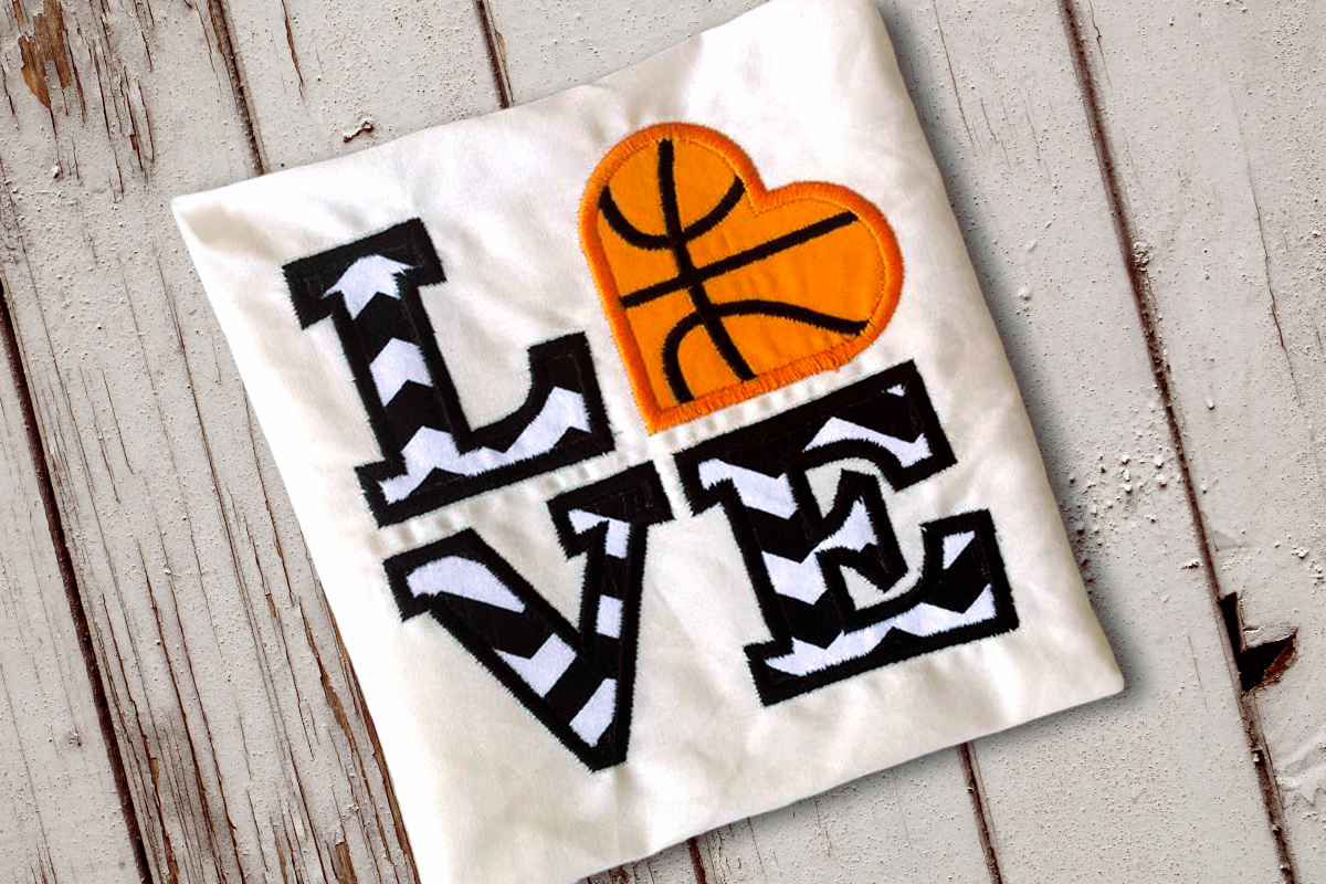 LOVE Basketball Applique Embroidery Design example image 1