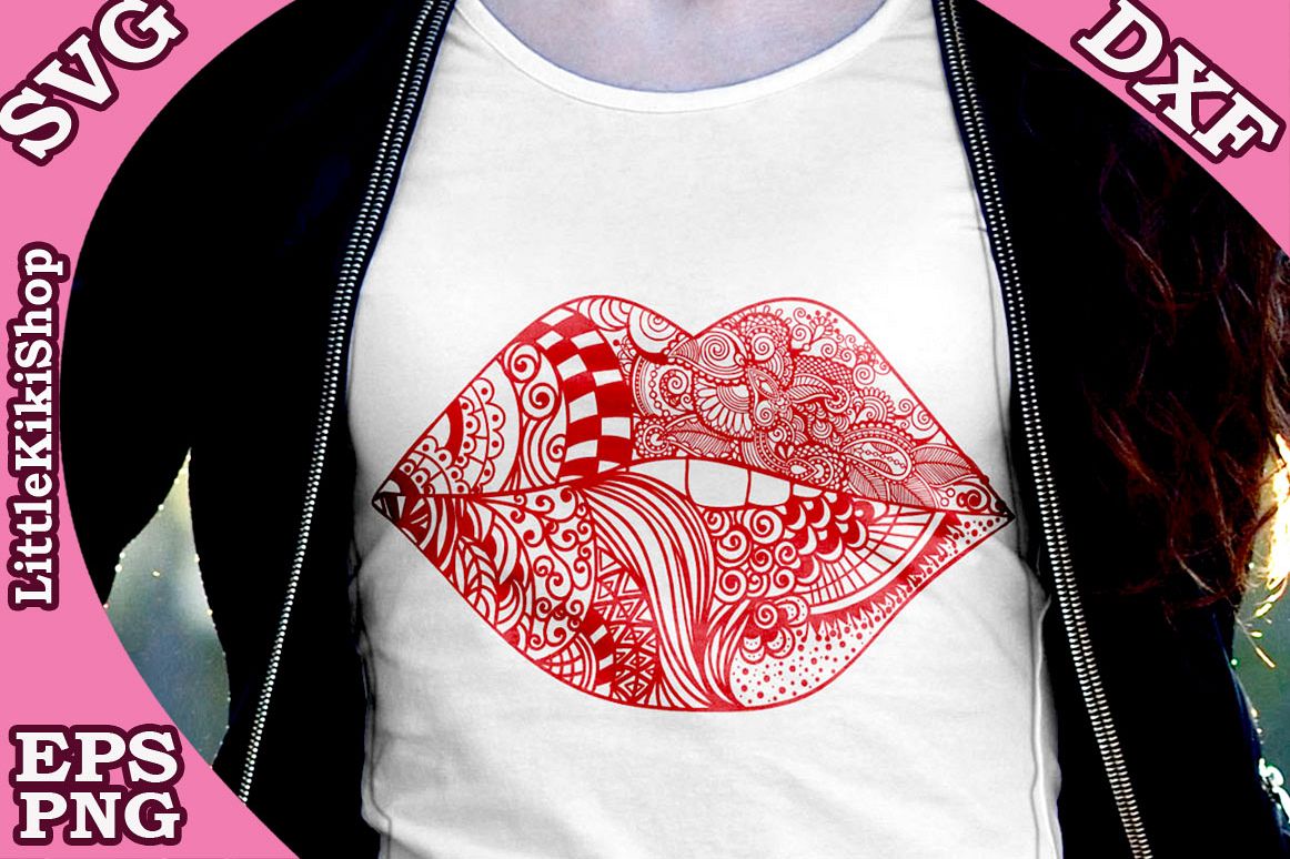 Lips Svg,Biting Lips Svg,Mandala Lips Svg,Kiss Svg,Lips cut example image 1