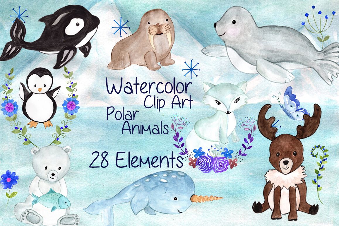 Watercolor polar animals clipart example image 1