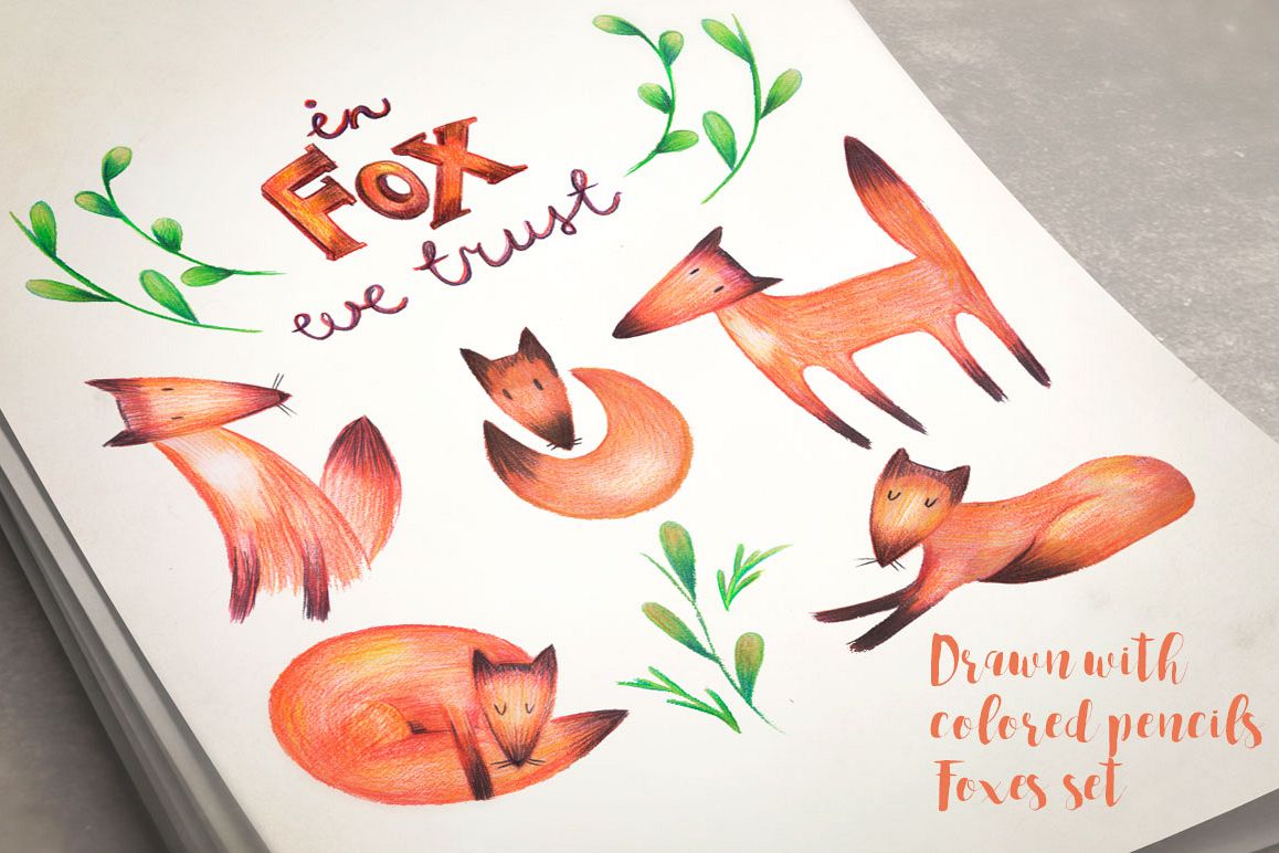 Hand drawn foxes set example image 1